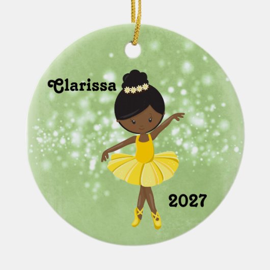 Gepersonaliseerde Black Little Girl Ballerina Orna Keramisch Ornament (Voorkant)