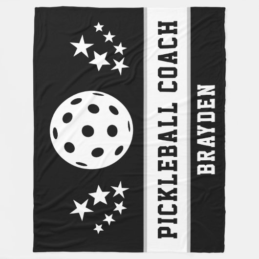 Gepersonaliseerde Black Pickleball Coach Naam Fleece Deken (Voorkant)