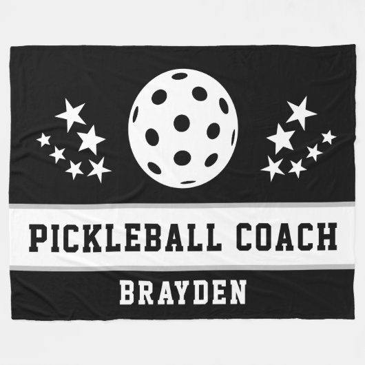 Gepersonaliseerde Black Pickleball Coach Naam Fleece Deken (Voorkant (Horizontaal))
