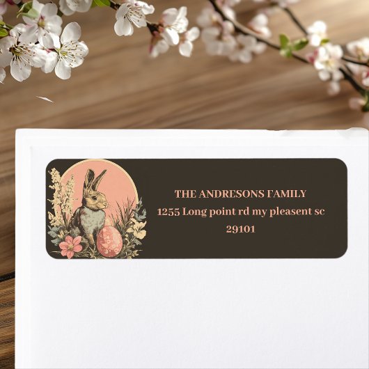 Gepersonaliseerde  Black & Pink Bunny met Eieren Etiket