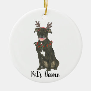Gepersonaliseerde Black Pitbull Staffy gewei krans Keramisch Ornament