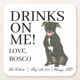 Gepersonaliseerde Black Pitbull Staffy Hond Huweli Kartonnen Onderzetters