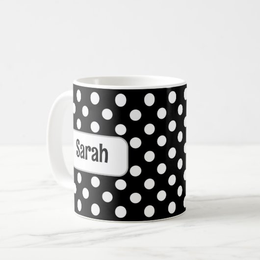 Gepersonaliseerde Black Polka Dot Mok (Voorkant links)