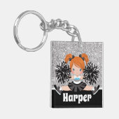 Gepersonaliseerde Black & Silver Cheerleading Sleu Sleutelhanger (Voorkant Links)