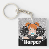 Gepersonaliseerde Black & Silver Cheerleading Sleu Sleutelhanger (Voorkant)