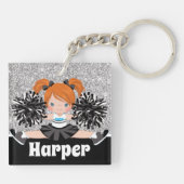 Gepersonaliseerde Black & Silver Cheerleading Sleu Sleutelhanger (Achterkant)