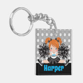 Gepersonaliseerde Black & Silver Cheerleading Sleu Sleutelhanger (Voorkant Links)