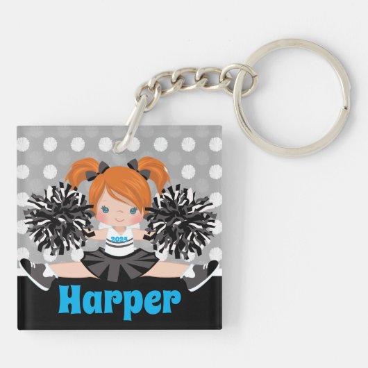 Gepersonaliseerde Black & Silver Cheerleading Sleu Sleutelhanger (Achterkant)