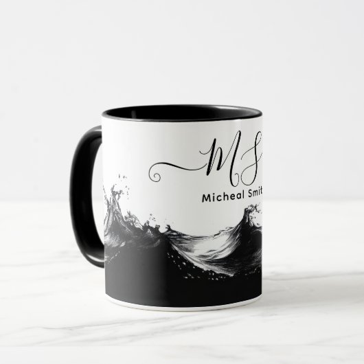 Gepersonaliseerde Black Wave Mok – Artistic Custom (Voorkant links)