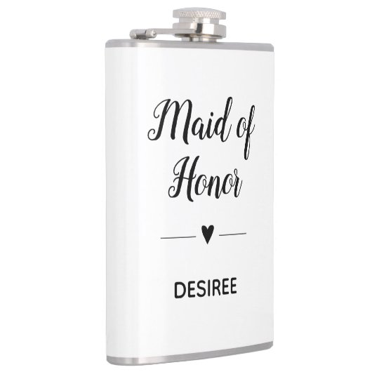 Gepersonaliseerde Black White Maid of Honor Heart Heupfles (Rechts)
