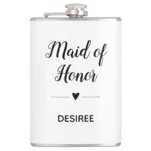 Gepersonaliseerde Black White Maid of Honor Heart Heupfles