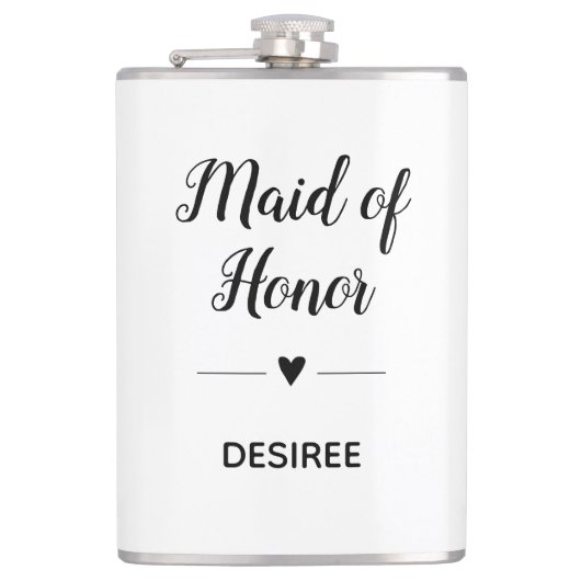 Gepersonaliseerde Black White Maid of Honor Heart Heupfles (Voorkant)