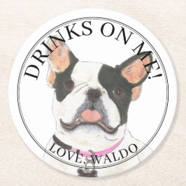 Gepersonaliseerde Black White Pied Frenchie Bulldo Ronde Kartonnen Onderzetter