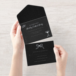 Gepersonaliseerde Black White Silver Holiday Party All In One Uitnodiging