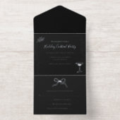 Gepersonaliseerde Black White Silver Holiday Party All In One Uitnodiging (Binnenkant)