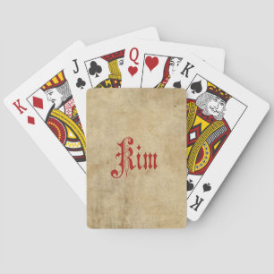 Gepersonaliseerde Blackletter Parchment Kim Red Pokerkaarten
