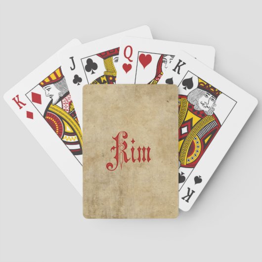 Gepersonaliseerde Blackletter Parchment Kim Red Pokerkaarten (Achterkant)
