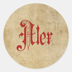 Gepersonaliseerde Blackletter Perkament Alex Red Ronde Sticker