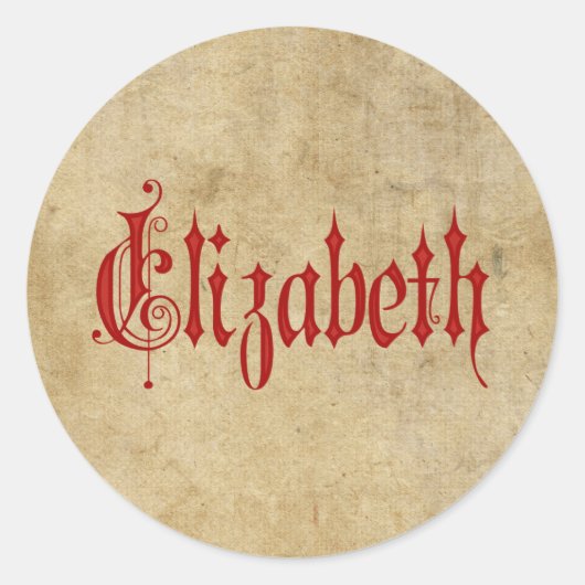 Gepersonaliseerde Blackletter Perkament Elizabeth  Ronde Sticker (Voorkant)