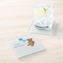 Gepersonaliseerde Blauw Baby shower onderzetters-F