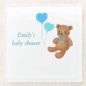 Gepersonaliseerde Blauw Baby shower onderzetters-F Glazen Onderzetter (Voorkant)