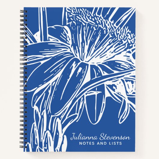 Gepersonaliseerde Blauw en Wit  Bloemen Chic Notitieboek (Voorkant)