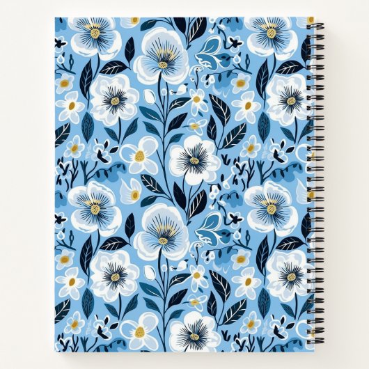 Gepersonaliseerde Blauw en Wit Bloemen Receptenboe Notitieboek (Achterkant)