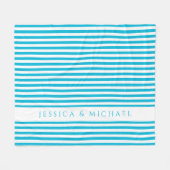 Gepersonaliseerde blauw en wit gestreept fleece deken (Voorkant (Horizontaal))