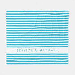 Gepersonaliseerde blauw en wit gestreept fleece deken