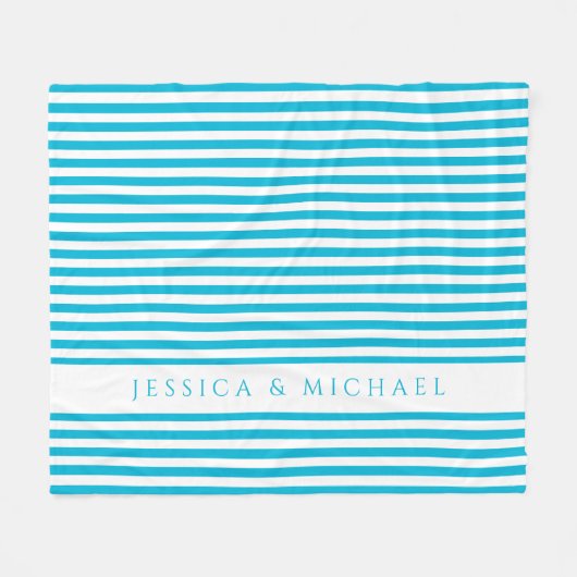 Gepersonaliseerde blauw en wit gestreept fleece deken (Voorkant (Horizontaal))
