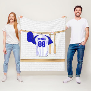 Gepersonaliseerde blauw en wit honkbal t-ball fleece deken