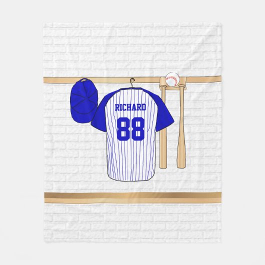 Gepersonaliseerde blauw en wit honkbal t-ball fleece deken (Voorkant)