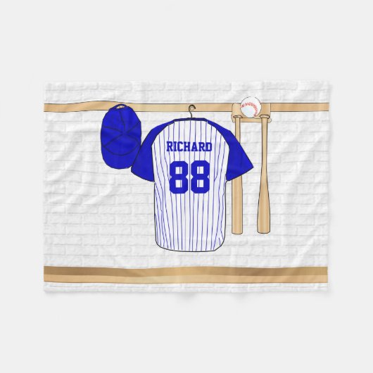 Gepersonaliseerde blauw en wit honkbal t-ball fleece deken (Voorkant (Horizontaal))