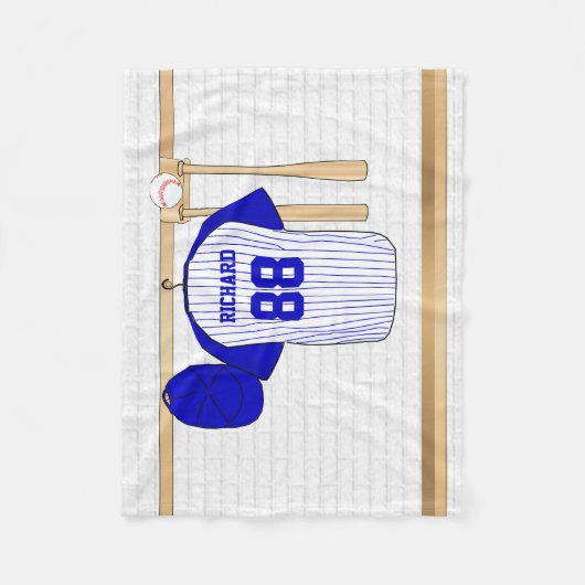 Gepersonaliseerde blauw en wit honkbal t-ball fleece deken (Voorkant)