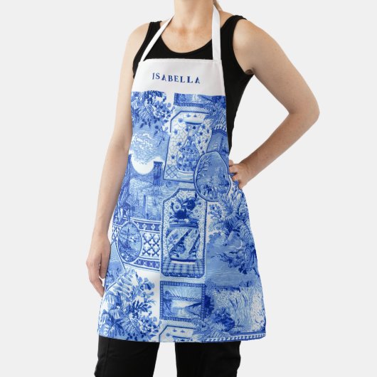 Gepersonaliseerde Blauw en Wit Japonaiserie Schort (Insitu)