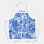 Gepersonaliseerde  Blauw en Wit Japonaiserie Schort (Voorkant)