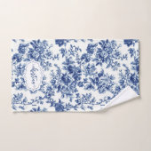Gepersonaliseerde Blauw en Wit Toile  Bloemen Handdoek (Handdoek)