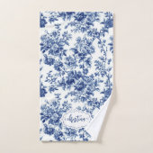 Gepersonaliseerde Blauw en Wit Toile  Bloemen Handdoek (Handdoek)