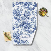 Gepersonaliseerde Blauw en Wit Toile  Bloemen Handdoek
