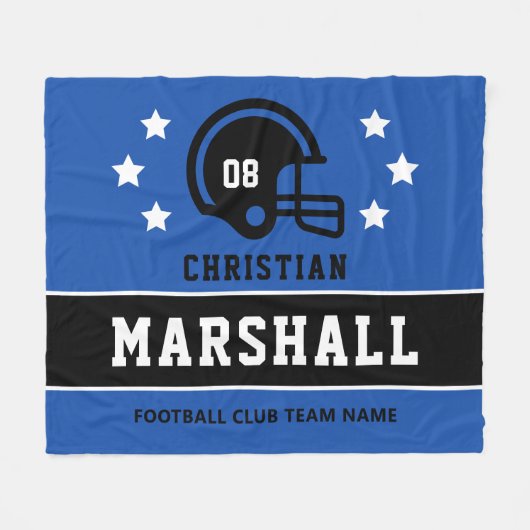 Gepersonaliseerde Blauw en Zwart Football Speler N Fleece Deken (Voorkant (Horizontaal))
