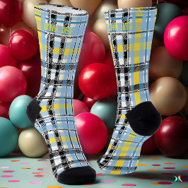 Gepersonaliseerde Blauw, Geel, en Zwart Tartan Cus Sokken