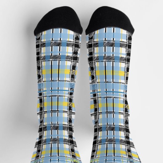 Gepersonaliseerde Blauw, Geel, en Zwart Tartan Cus Sokken (Top)