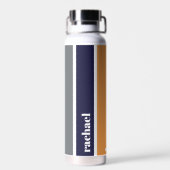 Gepersonaliseerde Blauw Geel Gestreepte Waterfles (Achterkant)