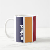 Gepersonaliseerde Blauw Geel Rood Gestreept Koffiemok (Links)
