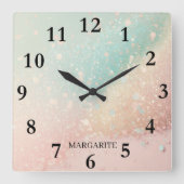 Gepersonaliseerde Blauw Geel Roze Pastels Vierkante Klok (Voorkant)