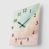 Gepersonaliseerde Blauw Geel Roze Pastels Vierkante Klok (Hoek)