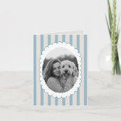 Gepersonaliseerde Blauw Gestreepte Huisdier Foto G Bedankkaart (Voorkant)