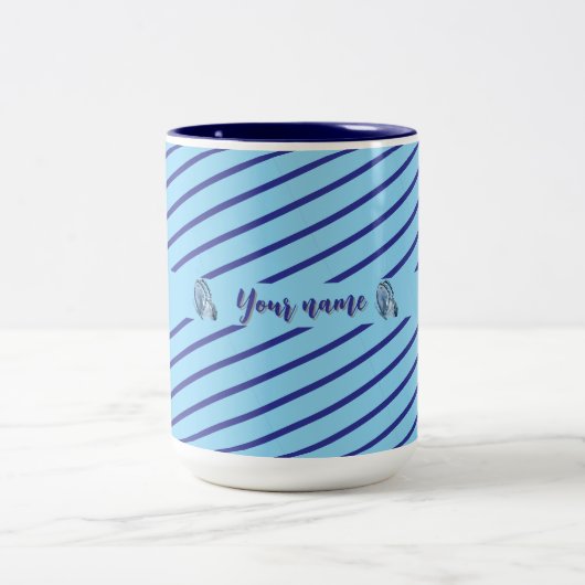 Gepersonaliseerde blauw gestreepte Mok met elegant (Center)
