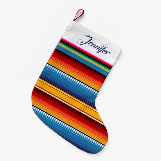 Gepersonaliseerde Blauw Goud Rood Mexicaanse Sarap Kleine Kerstsok (Voorkant (Hangend))
