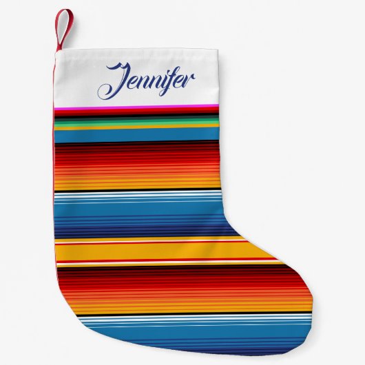 Gepersonaliseerde Blauw Goud Rood Mexicaanse Sarap Kleine Kerstsok (Voorkant)